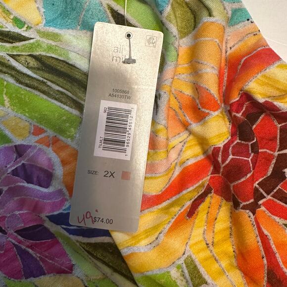 Ali Miles NEW Floral Stained Glass Tee Womens Size 3X Colorful Artsy Knit Top - Picture 10 of 13